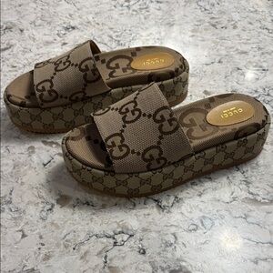Gucci Brown Platform Sandals with Monogram Design